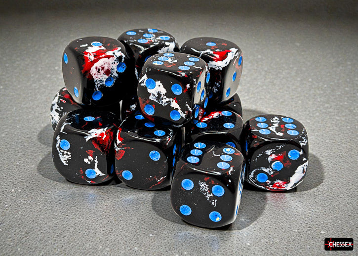 Set of 12 16mm D6 Dice - Brush Dark Side/blue
