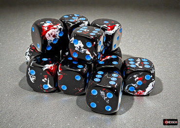 Set of 12 16mm D6 Dice - Brush Dark Side/blue