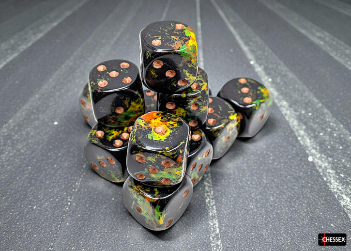 Set of 12 16mm D6 Dice - Brush Deep Forest/gold