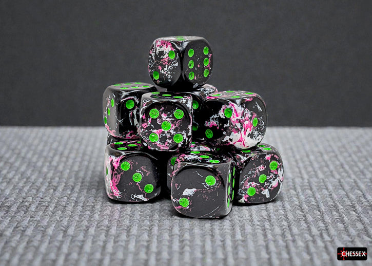 Set of 12 16mm D6 Dice - Brush Paintball/green