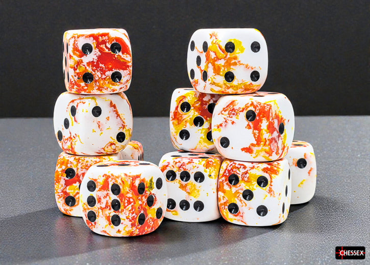 Set of 12 16mm D6 Dice - Brush Sunrise/black