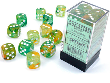 D6 -- 16MM NEBULA DICE, SPRING/WHITE, 12CT