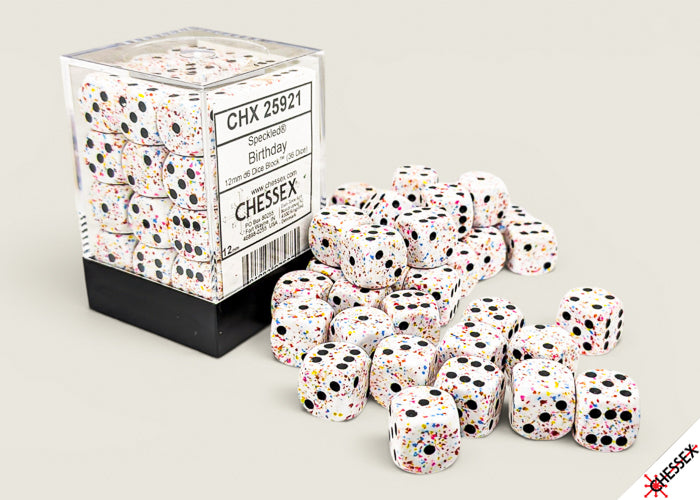 Set of 36 12mm D6 Dice - Speckled Birthday