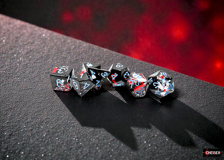 Set of 7 Polyhedral Dice - Brush Dark Side/blue