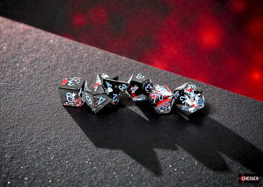 Set of 7 Polyhedral Dice - Brush Dark Side/blue