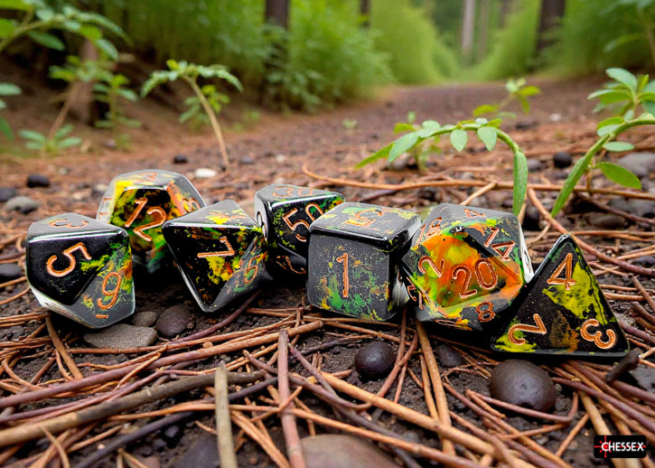 Set of 7 Polyhedral Dice - Brush Deep Forest/gold