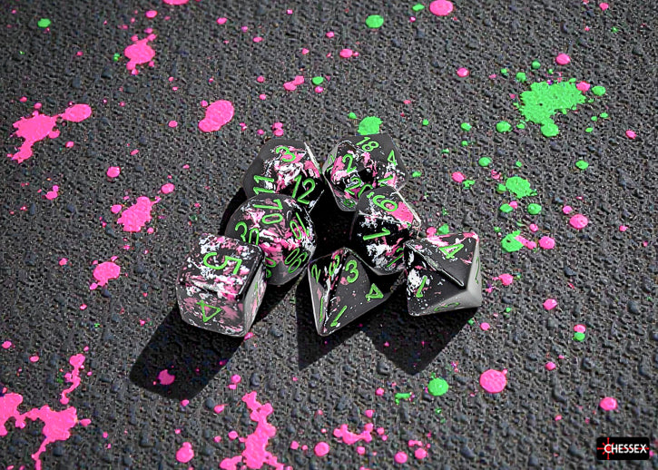 Set of 7 Polyhedral Dice - Brush Paintball/green