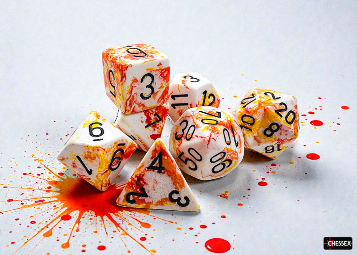 Set of 7 Polyhedral Dice - Brush Sunrise/black