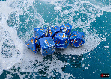 Set of 7 Polyhedral Dice - Brush Wavebreak/gold