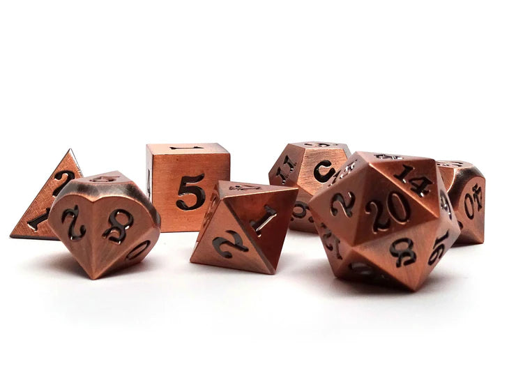 Easy Roller Metal Dice - Legendary Copper 7 Piece Metal Dice Set - Black Signature Font