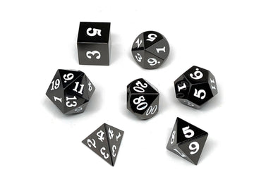 Easy Roller Metal Dice - Gun Metal with White Font 7 Piece Set