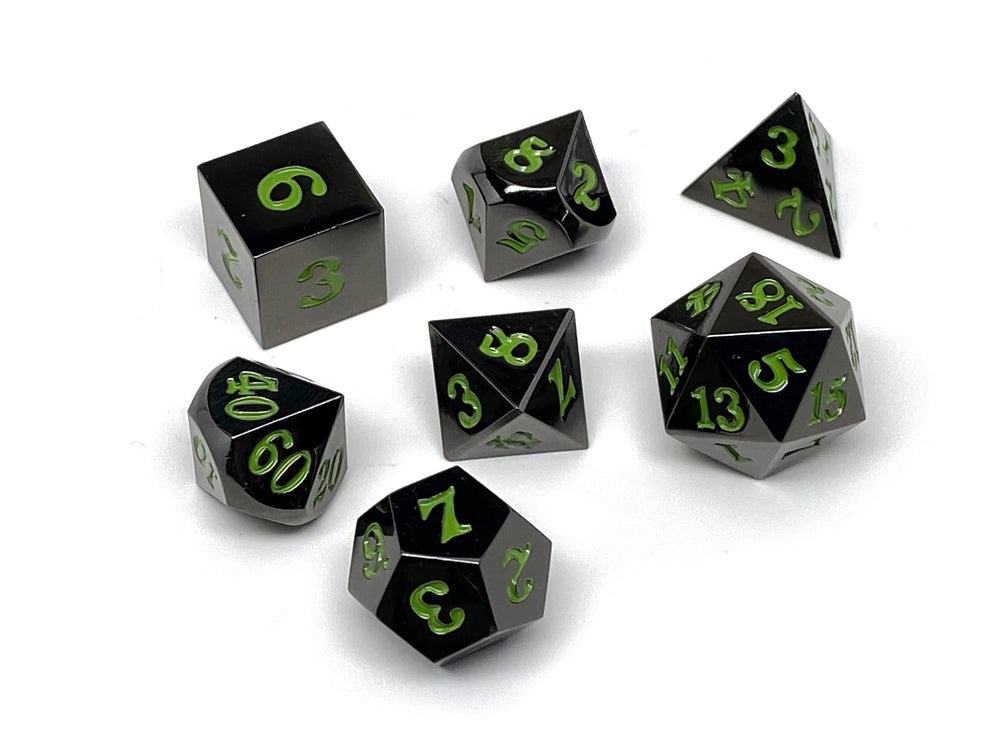 Easy Roller Metal Dice - Gun Metal with Serpent Blood Signature Font 7 Piece Set