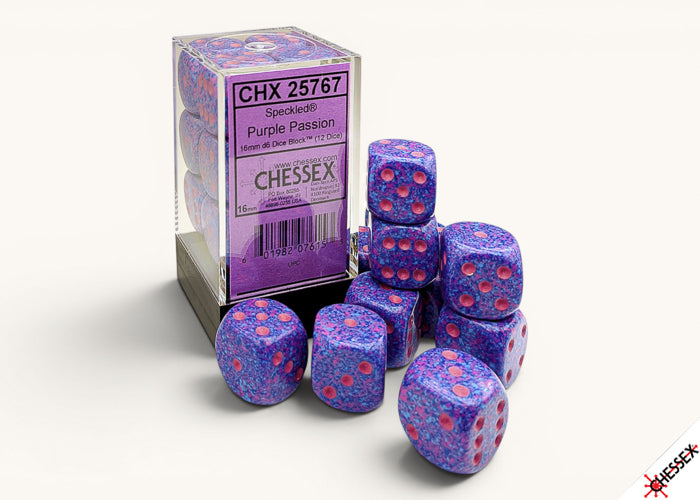 Set of 12 16mm D6 Dice - Speckled Purple Passion
