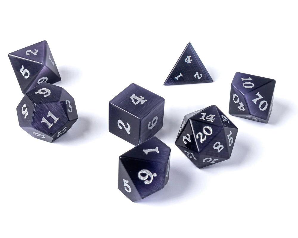 Purple Cat's Eye Stone RPG Dice Set