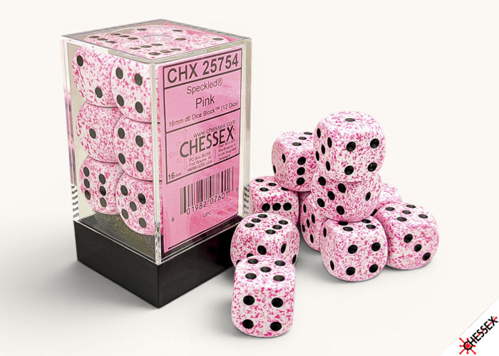 Set of 12 16mm D6 Dice - Speckled Pink