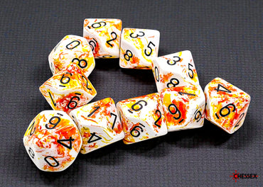 Set of Ten d10 Dice - Sunrise/black