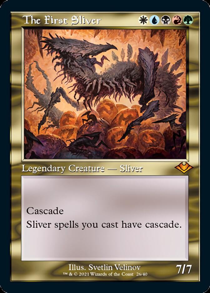 etched cards mtg The First Sliver (Retro Foil Etched) [Modern Horizons]