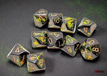 Set of Ten d10 Dice - Brush Deep Forest/gold