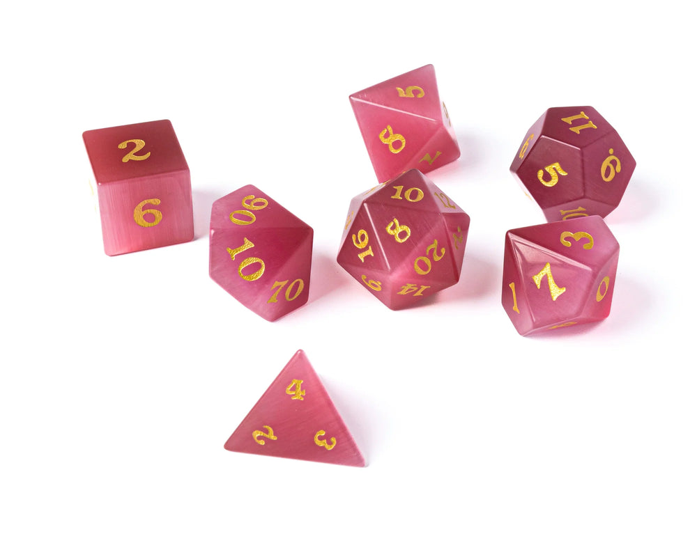 Rose Cats Eye Stone RPG Dice Set