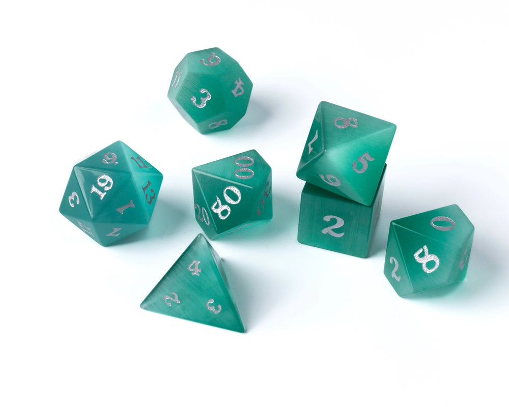 Mint Cat's Eye Stone RPG Dice Set