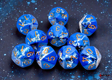 Set of Ten d10 Dice - Brush Wavebreak/gold