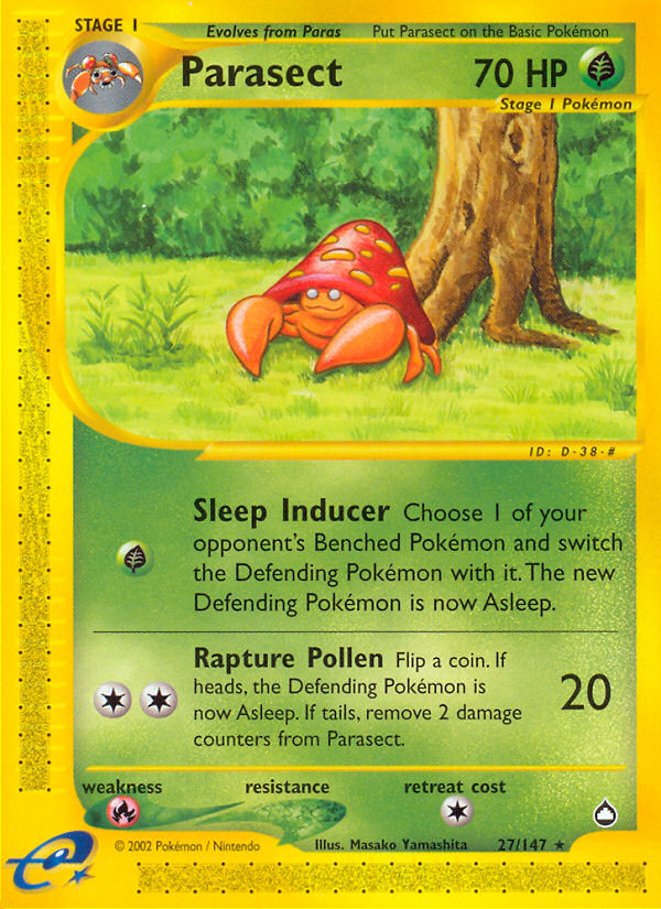 pokemon parasect card (27/147) [Aquapolis] [Colorless] [Colorless]. Genesect EX 069/086 Black Color:Deep Yellow theme deck