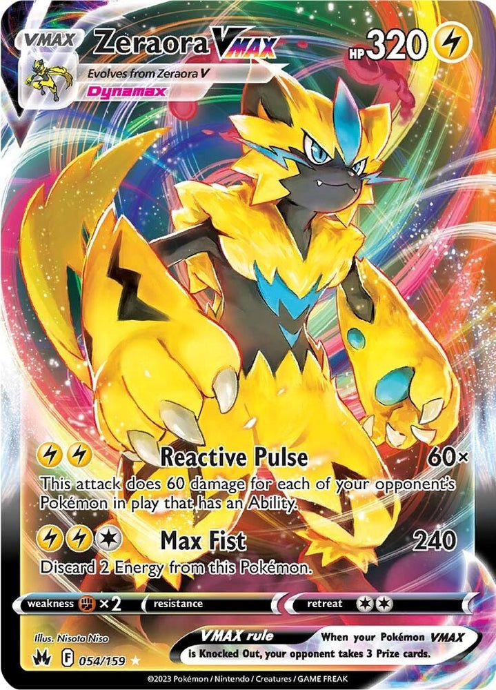 pokemon tcg crown zenith 054 159 zeraora vmax card - 054/159 Full Art Ultra Rare Colorless Max Fist (240) Discard 2 Energy from this Pokmon Zeraora VMAX (054/159) [Sword &