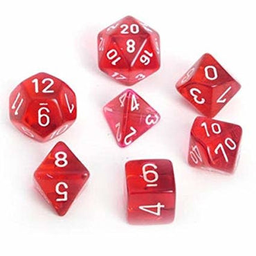 7CT TRANSLUCENT POLY DICE SET, RED/WHITE