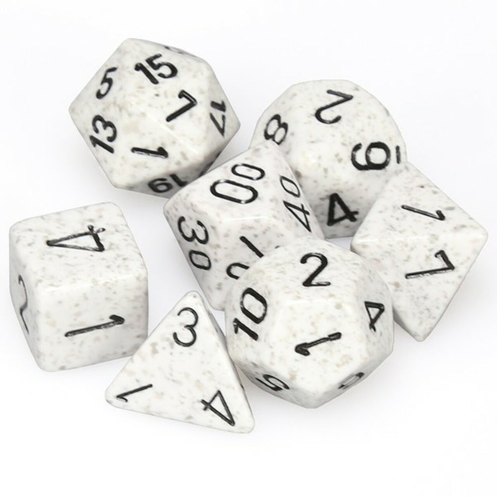 7CT SPECKLED POLY ARCTIC CAMO DICE SET