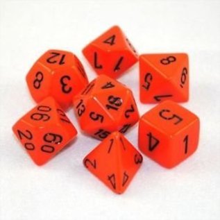 7CT OPAQUE POLY ORANGE/BLACK DICE SET