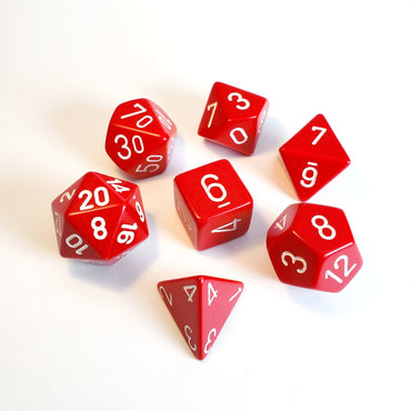 7CT OPAQUE POLY RED/WHITE DICE SET