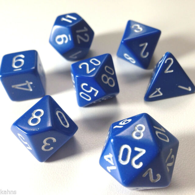 7CT OPAQUE POLY BLUE/WHITE DICE SET