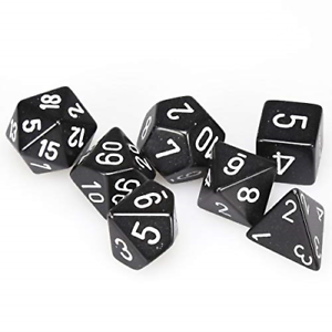 7CT OPAQUE POLY BLACK/WHITE DICE SET