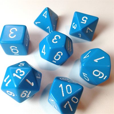 7CT OPAQUE POLY LIGHT BLUE/WHITE DICE SET