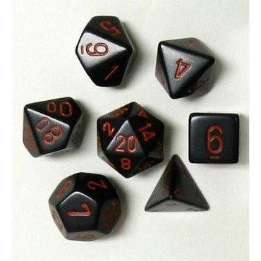 7CT OPAQUE POLY BLACK/RED DICE SET