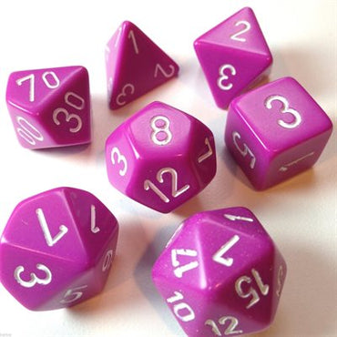 7CT OPAQUE POLY LIGHT PURPLE/WHITE DICE SET