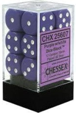 D6 -- 16MM OPAQUE DICE, PURPLE/WHITE, 12CT