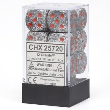 D6 -- 16MM SPECKLED DICE, GRANITE, 12CT