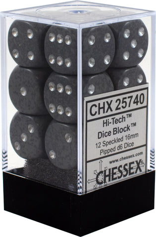 D6 -- 16MM SPECKLED DICE, HIGH TECH, 12CT