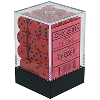 D6 -- 12MM OPAQUE DICE, RED/BLACK, 36CT