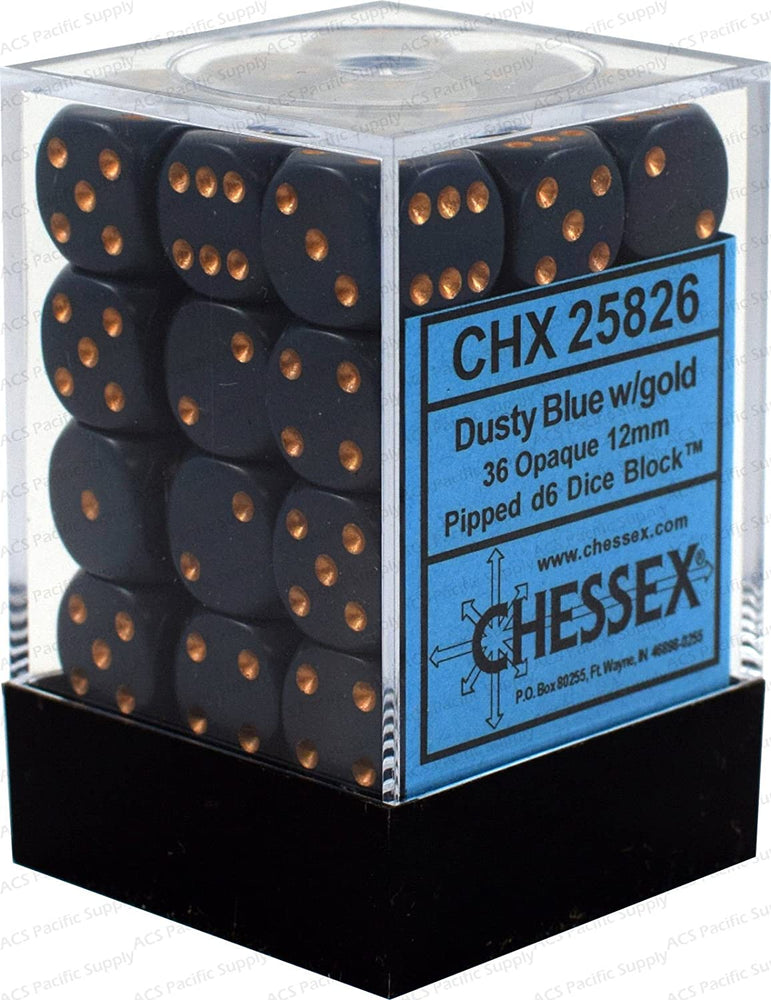 D6 - 12MM OPAQUE DICE, DUSTY BLUE/COPPER, 36CT