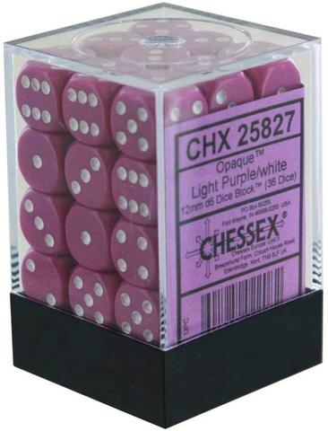 D6 -- 12MM OPAQUE DICE, LIGHT PURPLE/WHITE, 36CT