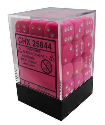 D6 -- 12MM OPAQUE DICE, WHITE/PINK, 36CT
