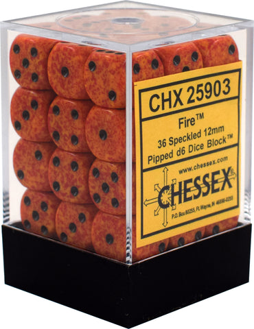 D6 -- 12MM SPECKLED DICE, FIRE, 36CT