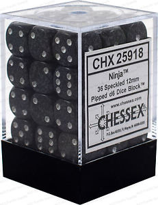 D6 -- 12MM SPECKLED DICE, NINJA, 36CT