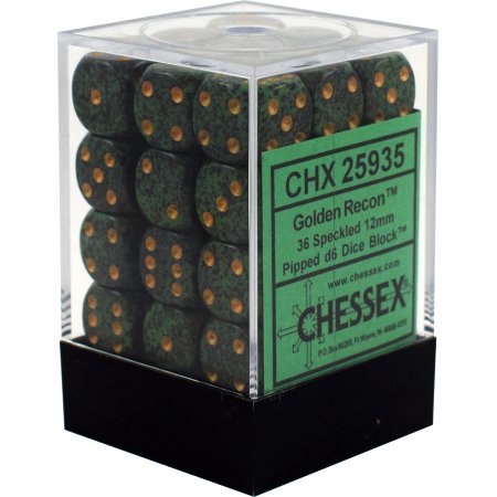 D6 -- 12MM SPECKLED DICE, GOLDEN RECON, 36CT