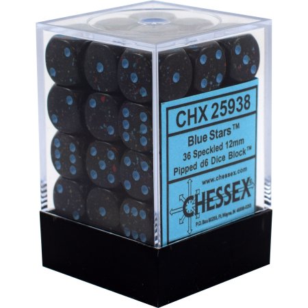 D6 -- 12MM SPECKLED DICE, BLUE STARS, 36CT