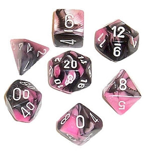 7CT GEMINI BLACK-PINK W/WHITE DICE SET