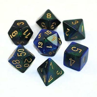 7CT GEMINI BLUE-GREEN W/GOLD DICE SET