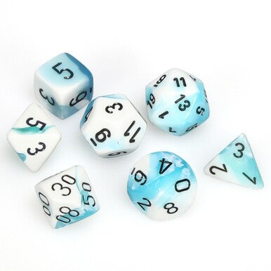 7CT GEMINI TEAL-WHITE W/BLACK DICE SET